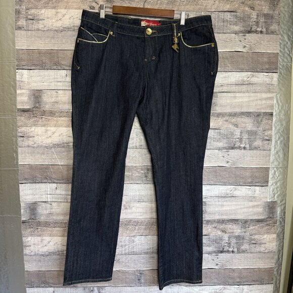 Apple Bottom Jeans Size 16 Dark Wash With Gold Accents Special Edition - Picture 1 of 14